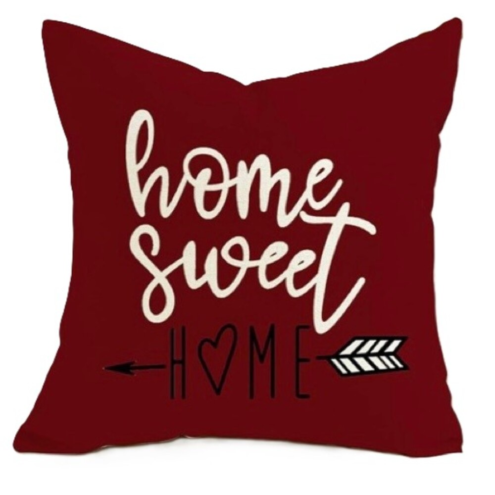 HOME SWEET HOME Pillow Cover Cream and Burgundy 18 x 18 inches